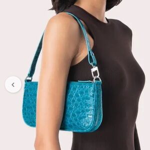 BY FAR Elegant Teal Crocodile-Embossed Women's Bag